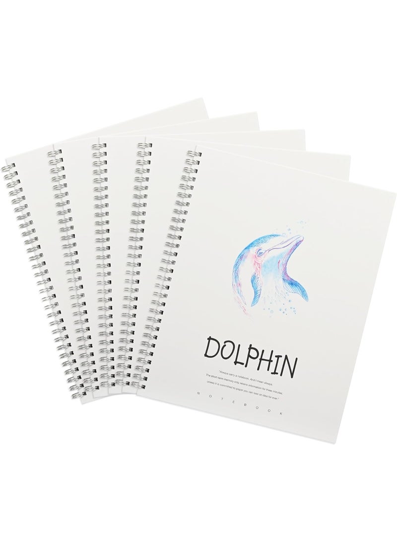 FIS® Notebook Double Loop Spiral Binding, Hard Cover Materials, Size 10x8" Inches, 8mm Single Line Ruling, 96 Sheets, 192 Pages, Packet of 5 Pieces, Dolphin Cover Design 1-FSNBSHC1896-DOL1 - Image 1